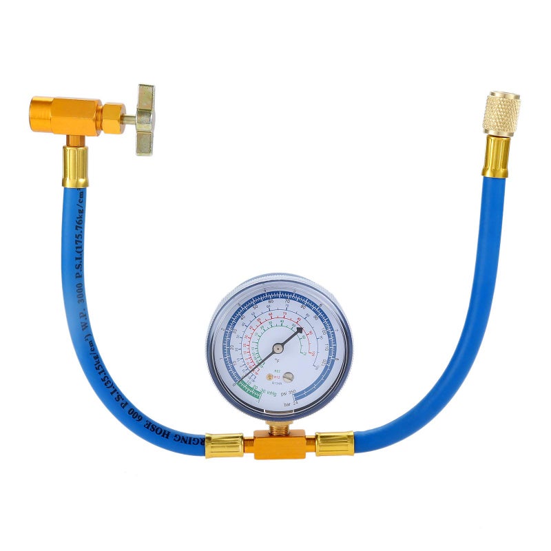 Aupoko R134A AC Refrigerant Recharge Hose, with 70 mm Gauge and 1/2" Female Freon Can Tap for R12 R22 Port, for Auto or Air Conditioner and Refrigerator Refrigerant System - Image 1